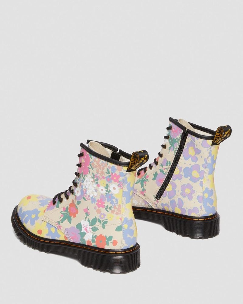 Dr Martin Martens Youth 1460 Floral Mash Up Leather Lace Up Boots (Floral Mash Up K Hydro) Boots Parchment Beige | OE47-E1UP