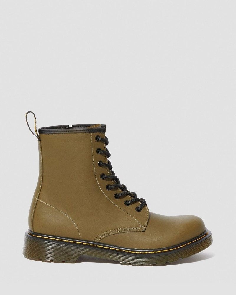 Dr Martin Martens Youth 1460 Leather Lace Up Boots (Romario) Boots Olive | EE86-H3TG