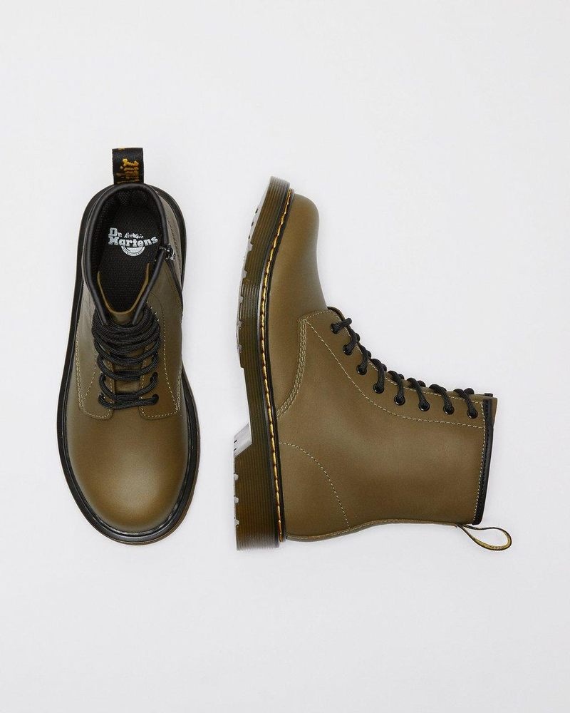 Dr Martin Martens Youth 1460 Leather Lace Up Boots (Romario) Boots Olive | EE86-H3TG