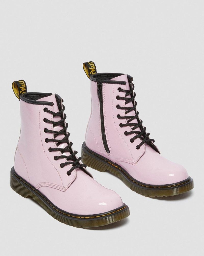 Dr Martin Martens Youth 1460 Patent Leather Lace Up Boots (Patent Leather) Boots Pale Pink | DB54-B4CW