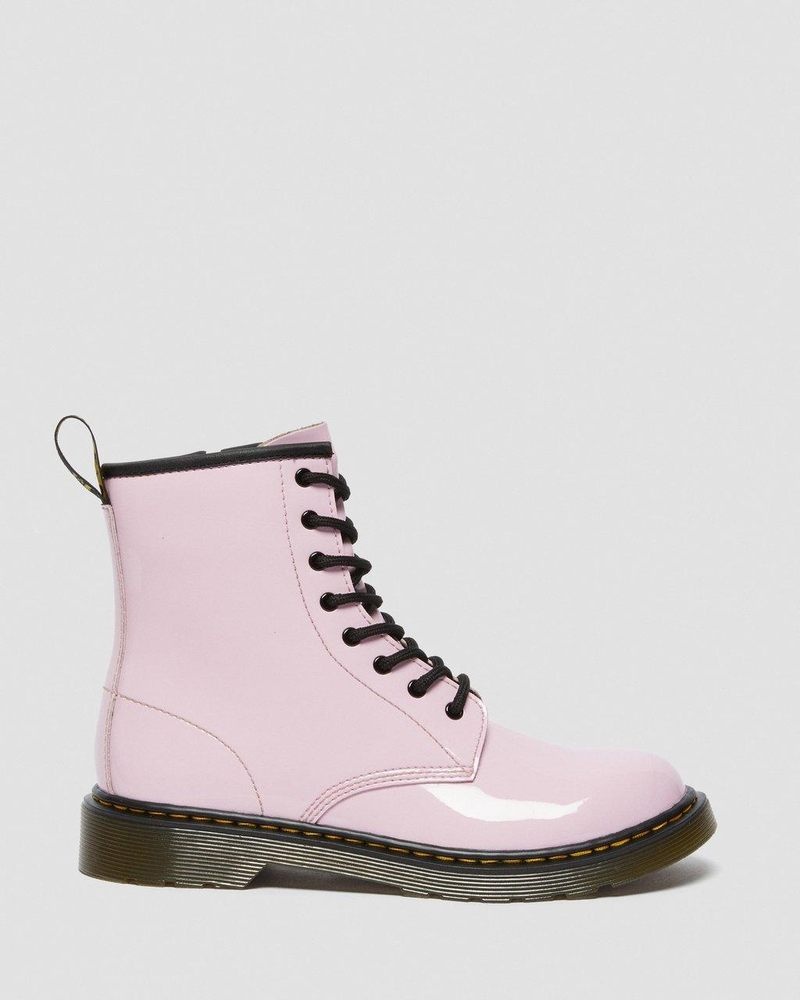 Dr Martin Martens Youth 1460 Patent Leather Lace Up Boots (Patent Leather) Boots Pale Pink | DB54-B4CW