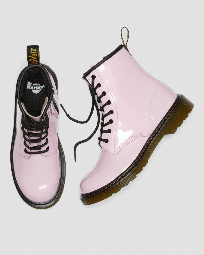 Dr Martin Martens Youth 1460 Patent Leather Lace Up Boots (Patent Leather) Boots Pale Pink | DB54-B4CW