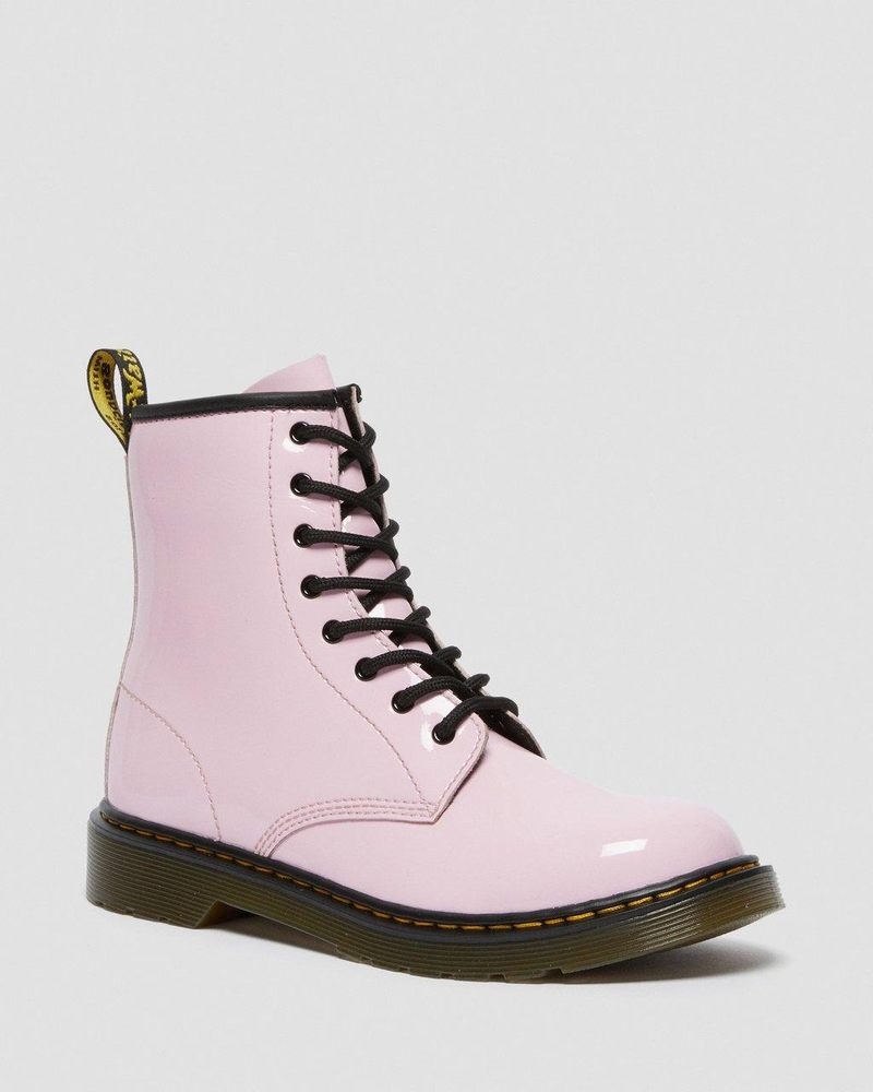 Dr Martin Martens Youth 1460 Patent Leather Lace Up Boots (Patent Leather) Boots Pale Pink | DB54-B4CW