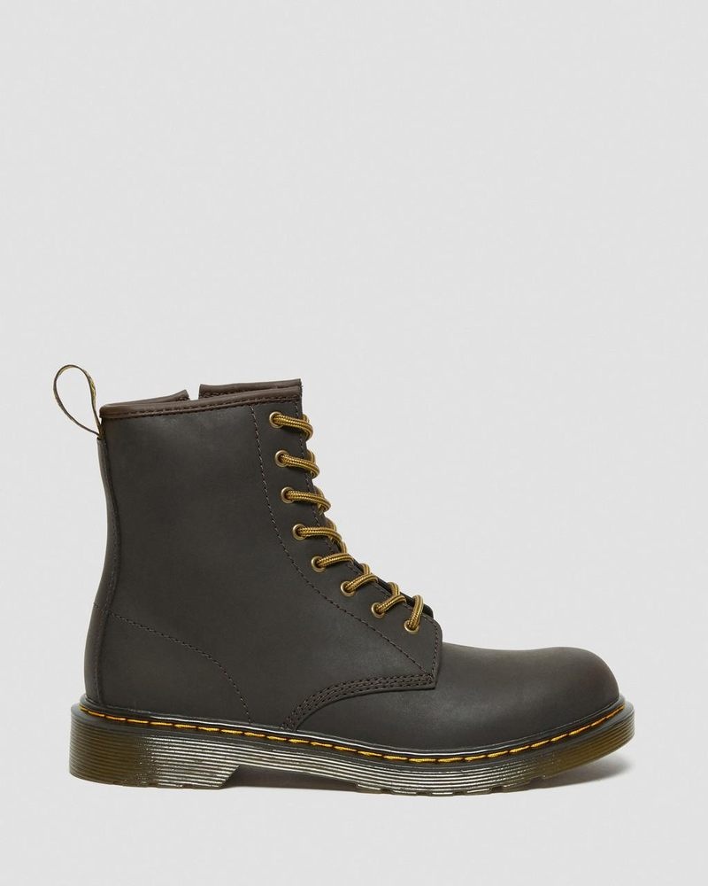 Dr Martin Martens Youth 1460 Wildhorse Leather Lace Up Boots (Wildhorse Lamper) Boots Dark Brown | JH61-C7JJ