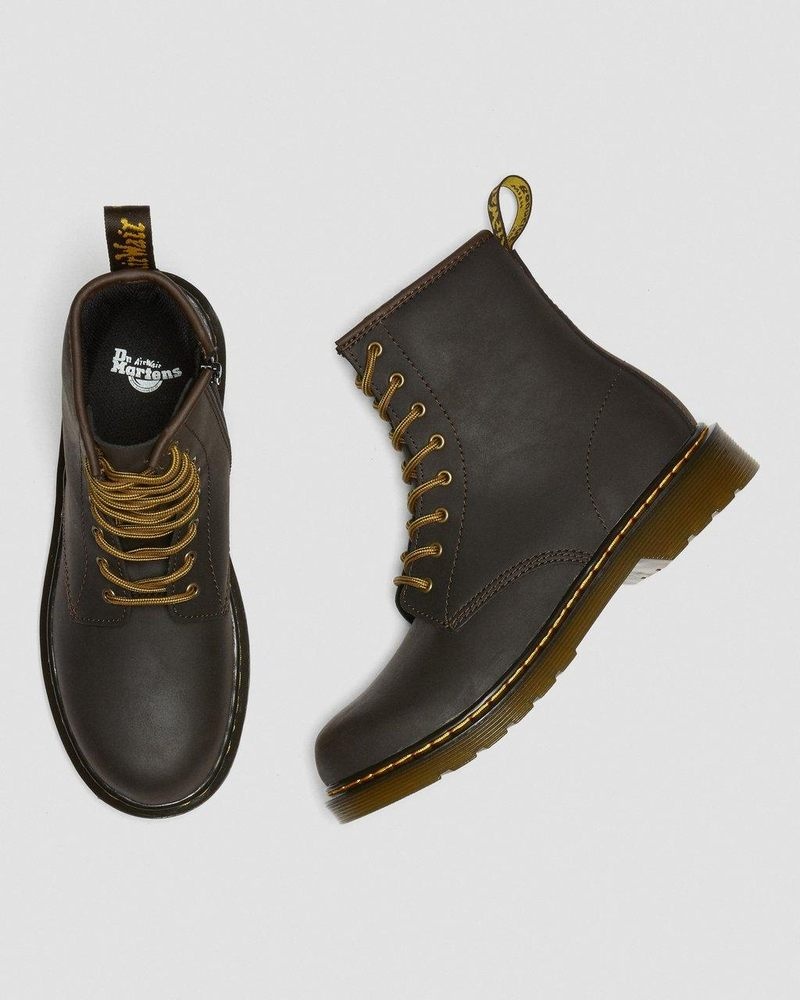 Dr Martin Martens Youth 1460 Wildhorse Leather Lace Up Boots (Wildhorse Lamper) Boots Dark Brown | JH61-C7JJ