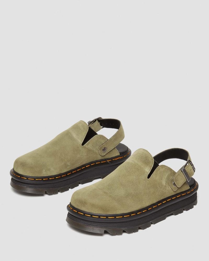 Dr Martin Martens Zebzag Suede Casual Singback Platform Mules (E.H.Suede) Sandals Muted Olive | FG03-E4JZ