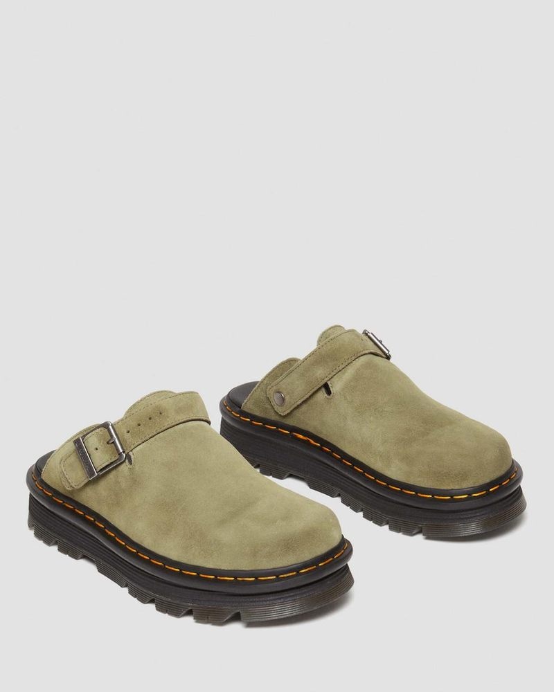 Dr Martin Martens Zebzag Suede Casual Singback Platform Mules (E.H.Suede) Sandals Muted Olive | FG03-E4JZ