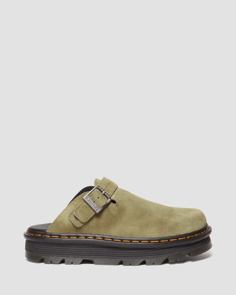 Dr Martin Martens Zebzag Suede Casual Singback Platform Mules (E.H.Suede) Sandals Muted Olive | FG03-E4JZ