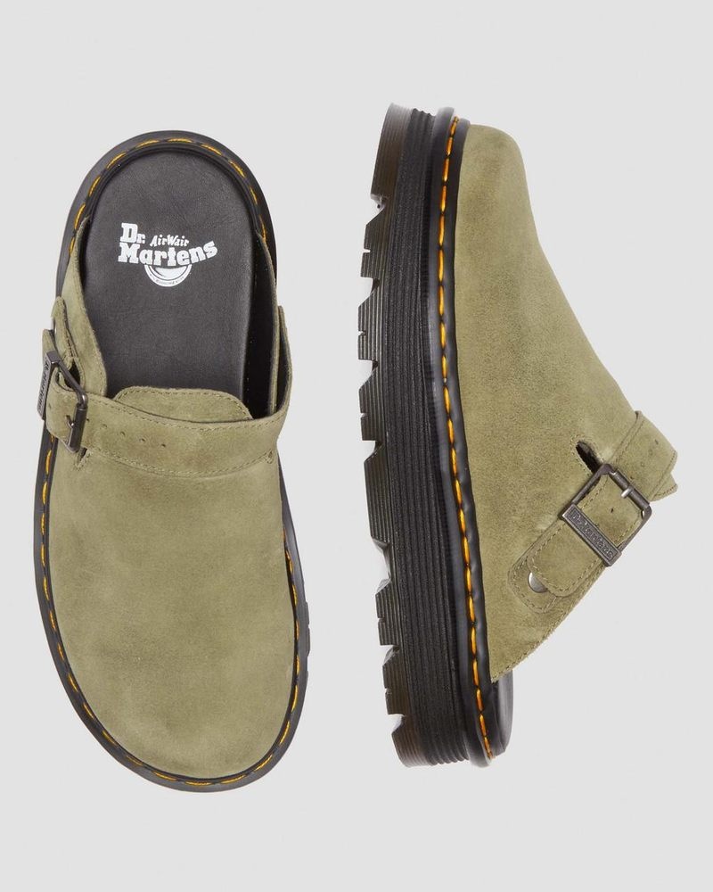 Dr Martin Martens Zebzag Suede Casual Singback Platform Mules (E.H.Suede) Sandals Muted Olive | FG03-E4JZ