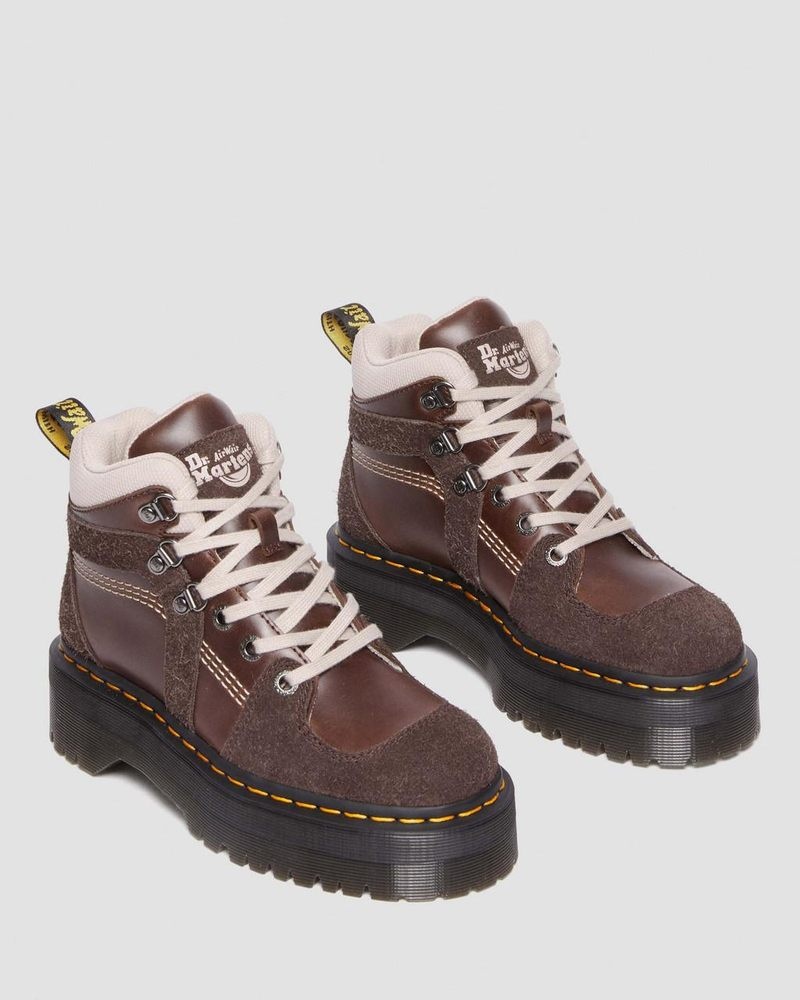 Dr Martin Martens Zuma Leather & Suede Hiker Style Boots (Classic Pull Up + Wooly Bully) Boots Dark Brown | LB20-S6DH