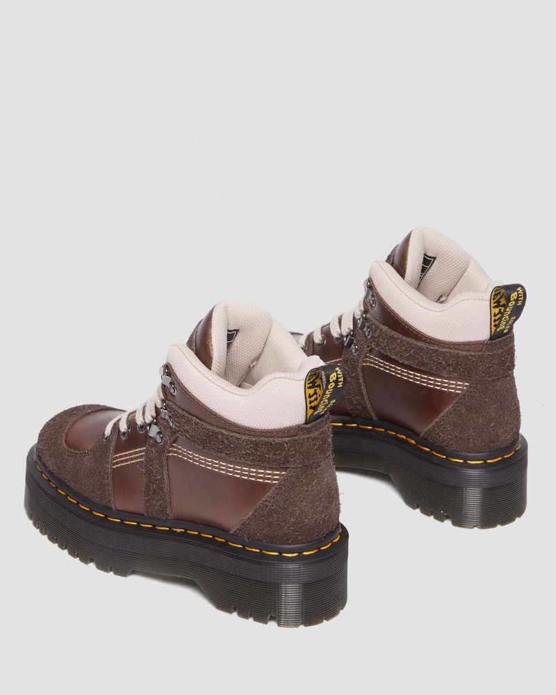 Dr Martin Martens Zuma Leather & Suede Hiker Style Boots (Classic Pull Up + Wooly Bully) Boots Dark Brown | LB20-S6DH