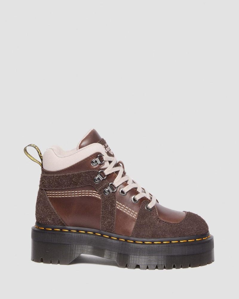 Dr Martin Martens Zuma Leather & Suede Hiker Style Boots (Classic Pull Up + Wooly Bully) Boots Dark Brown | LB20-S6DH