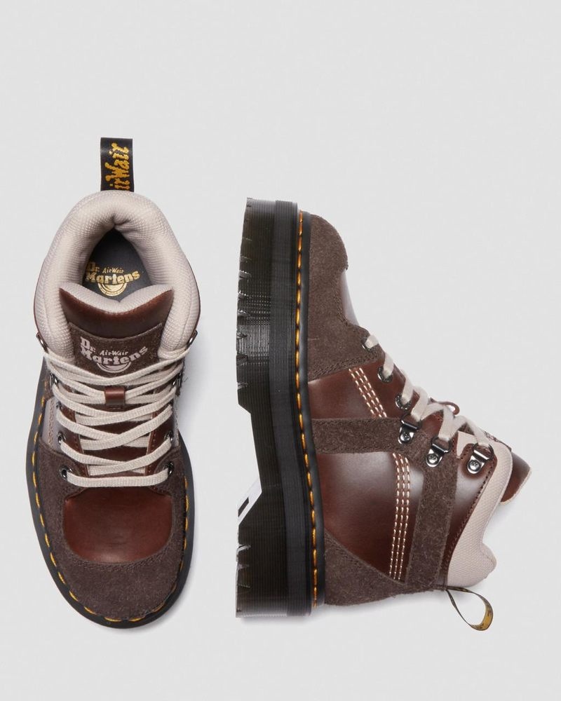 Dr Martin Martens Zuma Leather & Suede Hiker Style Boots (Classic Pull Up + Wooly Bully) Boots Dark Brown | LB20-S6DH